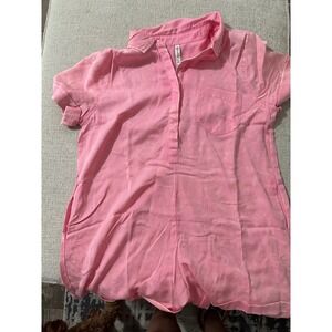 Zenana Romper Women Large Pink Mineral Wash Tencel Short Sleeve DPW-7273Y